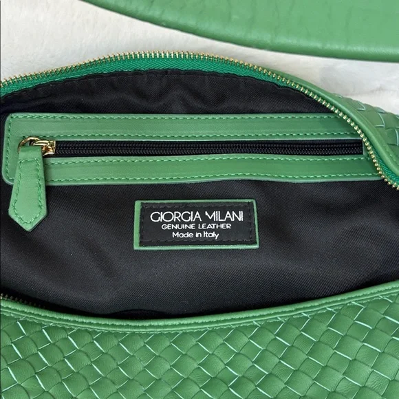 Giorgia Milani Genuine Leather Green Woven Leather Shoulder Bag - Picture 6 of 7
